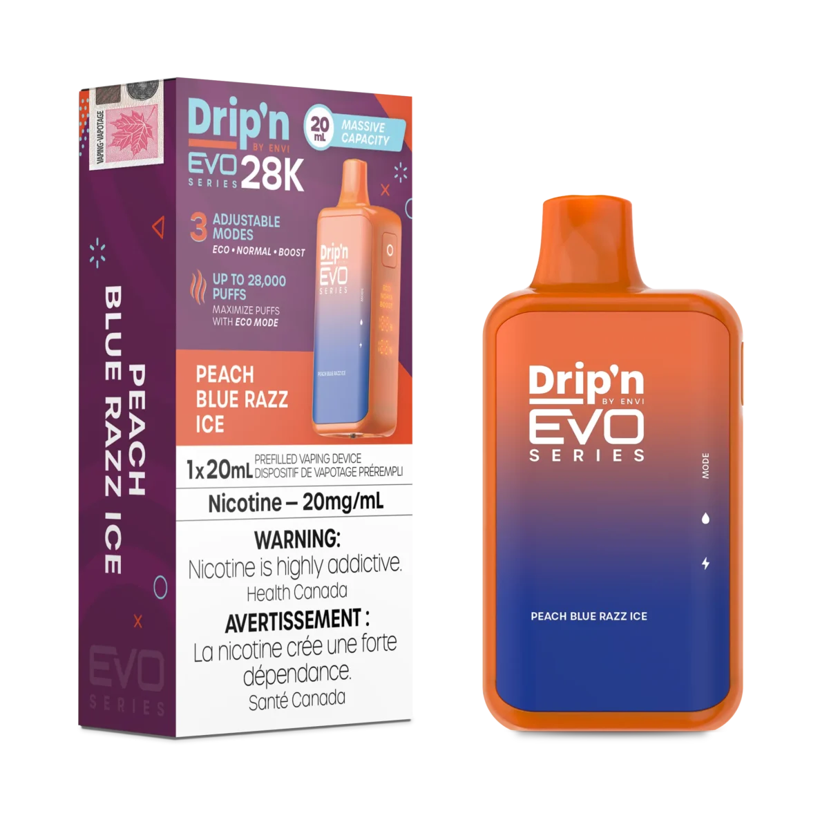 Dripn EVO 28K Peach BlueRazz Ice