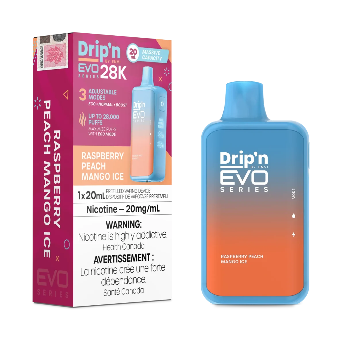 Dripn EVO 28K Raspberry Peach Mango Ice
